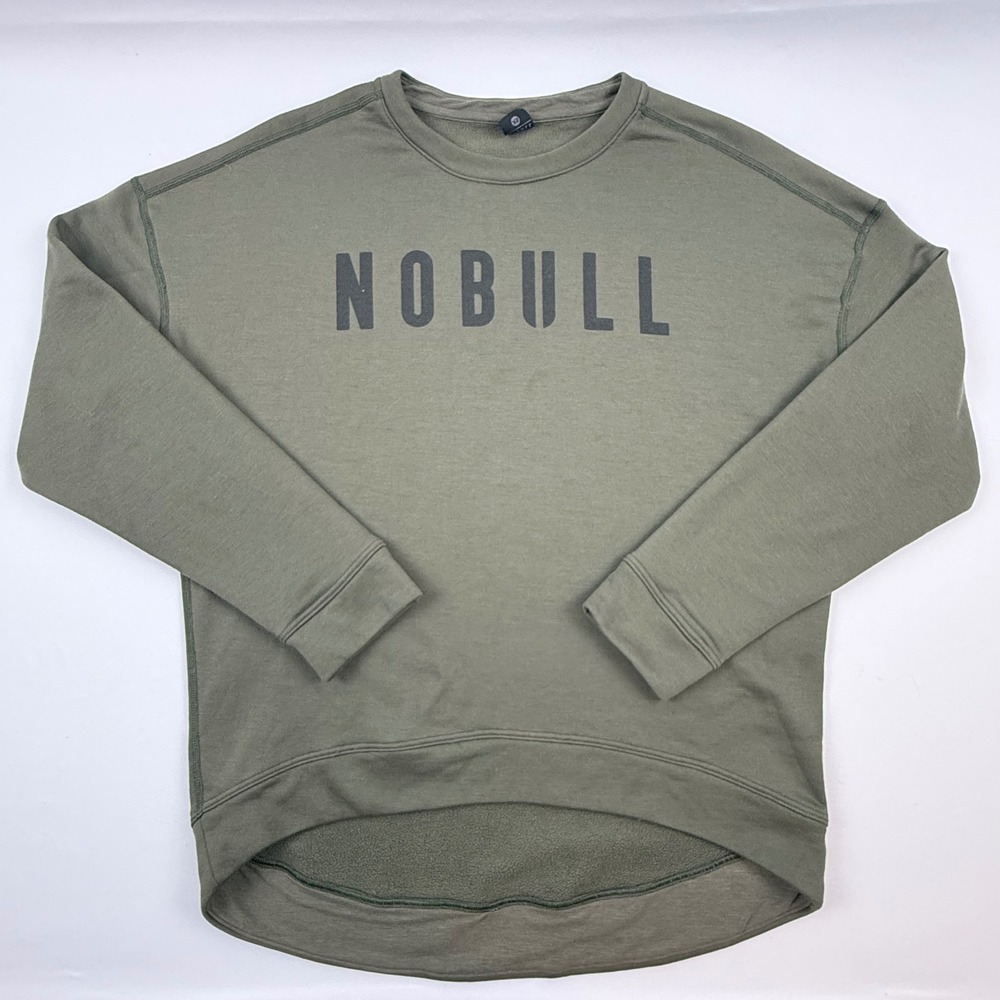 NOBULL Womens XS Olive Green Graphic Logo High Low Fleece Sweatshirt Pullover